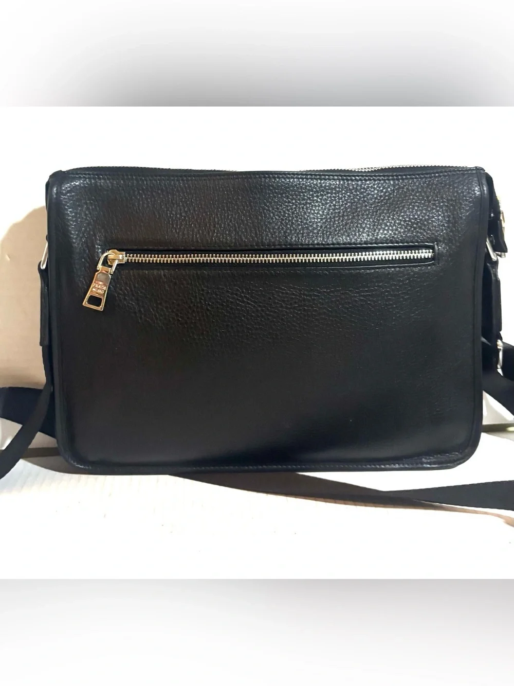 Prada unisex Black pebbled Leather Crossbody Bag with Adjustable Strap